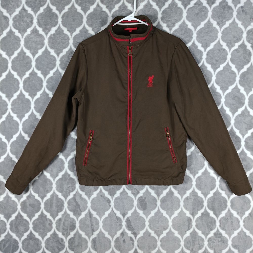 Liverpool FC Harrington Jacket Mens XS Brown Red Full Zip Embroidered Crest